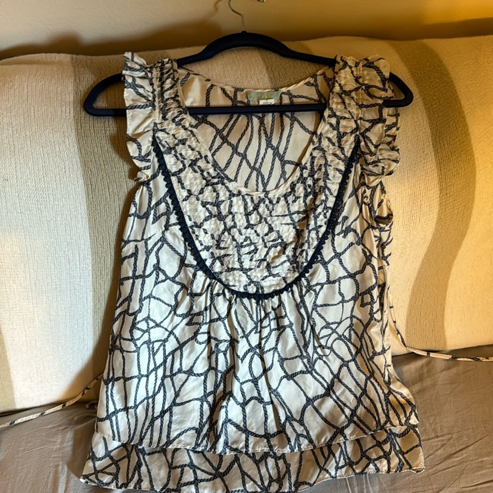 Blue and White vintage Anthropologie silk blouse